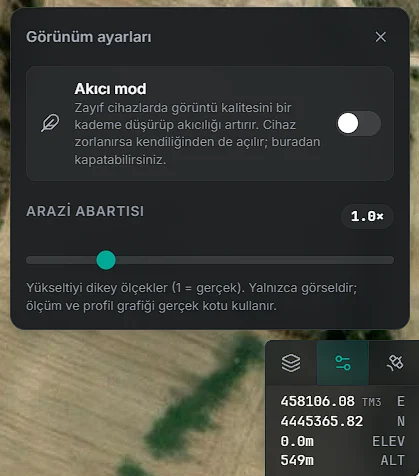 CartaX harita görünüm ayarları paneli