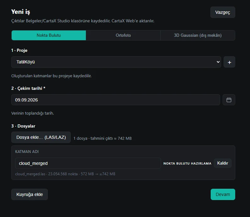 CartaX Studio dönüştürme ekranı